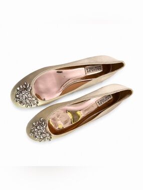 Badgley Mischka Ivory Satin Crystal Bridal Ballet Flats Shoes Size 8